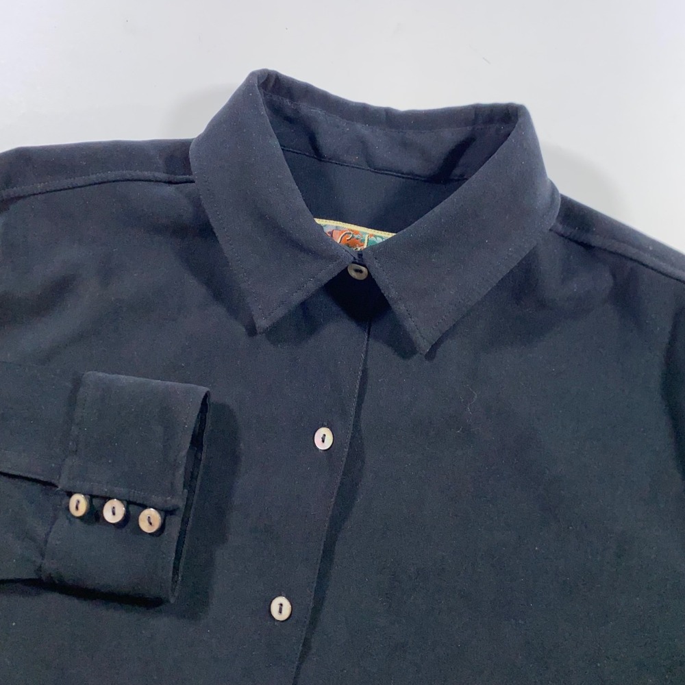 La Cabana Womens XL Black Long Sleeve Button Down Shirt Stretch Shell Buttons